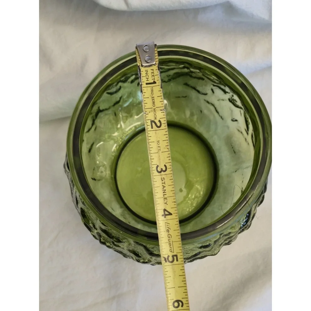 Vintage EO Brody Co Green Crinkle Glass Bowl Vase Mid Century Modern USA Made